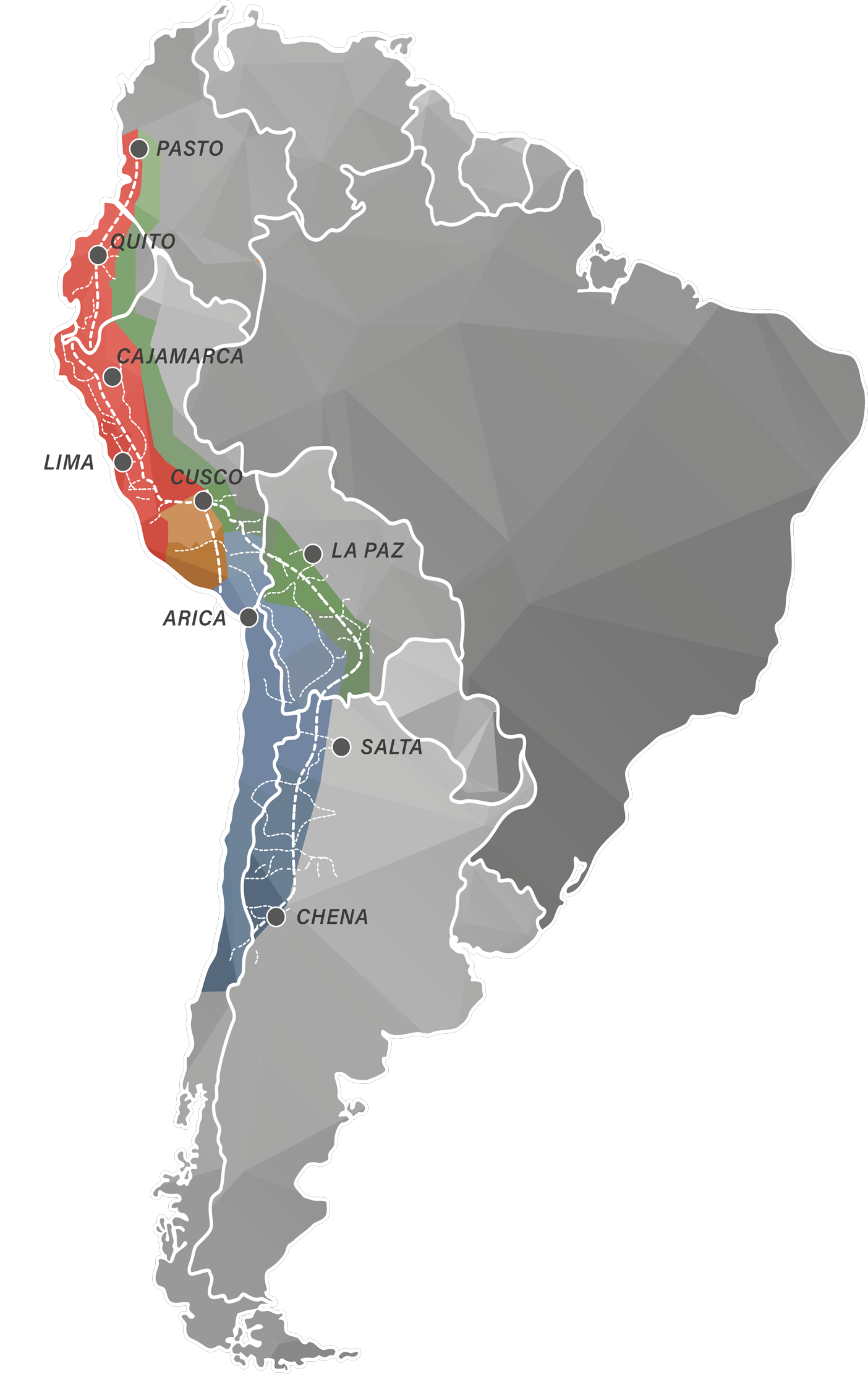 Chinchaysuyo, Antisuyo, Contisuyo and Collasuyo map